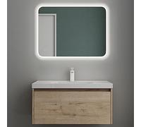 Mai & Mai Meuble de Salle de Bain Chêne Blanc Clair avec Lavabo et Miroir Meuble sous Vasque 80x50x40cm Meuble Suspendu avec Tiroir Salerno