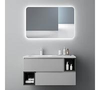 Mai & Mai Meuble de Salle de Bain Gris Clair + Gris foncé avec Lavabo Meuble sous Vasque 100x48x54cm Meuble Suspendu avec 2 Tiroirs