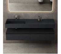Mai & Mai Meuble de Salle de Bain Gris Noir Mat Ensemble de 2 Pièces Meuble avec Lavabo 150cm Meuble avec 2 Grands Tiroirs
