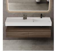 Mai & Mai Meuble de salle de bain marron avec lavabo meuble sous vasque 150x48x25cm meuble suspendu avec 2 tiroirs