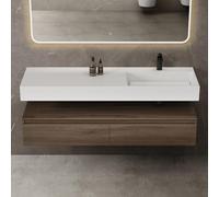 Mai & Mai Meuble de Salle de Bain Marron avec Lavabo Meuble sous Vasque 150x48x25cm Meuble Suspendu avec 2 Tiroirs