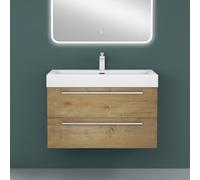Mai & Mai Meuble de Salle de Bain Marron Clair 90cm Meuble sous Vasque Quadratto Meuble Suspendu avec Vasque