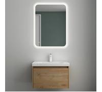 Mai & Mai® Meuble de Salle de Bain Marron Clair avec Lavabo et Miroir Meuble sous Vasque 60x50x40cm Meuble Suspendu Salerno