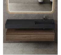 Mai & Mai Meuble de Salle de Bain Marron Ensemble de 2 Pièces Meuble avec Lavabo 150cm Meuble avec 2 Grands Tiroirs