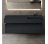 Mai & Mai Meuble de Salle de Bain Gris Noir Mat Ensemble de 2 Pièces Meuble avec Lavabo 150cm Meuble avec 2 Grands Tiroirs