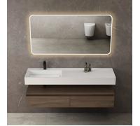 Mai ＆ Mai Meuble de Salle de Bain Marron Ensemble de 3 Pièces Meuble avec Lavabo 150cm et LED Miroir Design Up avec 2 Grands