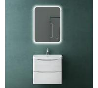 Mai & Mai Meuble de Salle de Bain Suspendu 60x50x42cm avec 2 Tiroirs et Lavabo et Miroir Meuble Sous Lavabo Blanc Smile