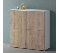Mai & Mai Meuble de Rangement avec 4 Portes et 8 Compartiments Buffet Polyvalent Blanc Mat + Chêne Blanc Clair 100x36,4x98 cm SR04