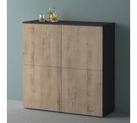 Mai & Mai Meuble Rangement Buffet Gris Noir Mat + Chêne Blanc Clair 100cm | Casier de Rangement, 4 Portes et 8 Compartiments, Séparateur Réglable, Placard Salon Salle à Manger, 100x36,4x100cm, SR04