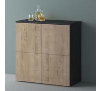 Mai & Mai Meuble Rangement Buffet Gris Noir Mat + Chêne Blanc Clair 76cm | Casier de Rangement, 4 Portes et 8 Compartiments, Séparateur Réglable, Placard Salon Salle à Manger, 76x36,4x76cm, SR04