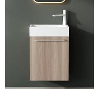 Mai & Mai Meuble Salle de Bain Chêne Blanc Clair Ensemble de 2 Pièces 46cm | Ensemble de Meubles, Lavabo Inclus, Meuble sous Lavabo Suspendu avec Tiroir, 46x26x63cm, Pisa