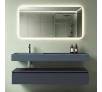 Mai & Mai Meuble Salle de Bain Gris Noir Mat Ensemble de 3 Pièces 150cm | Ensemble de Meubles, Lavabo et Miroir Inclus, Meuble sous Lavabo Suspendu avec Tiroir, 150x48x25cm, UP