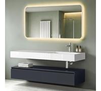 Mai & Mai Meuble Salle de Bain Gris Noir Mat Ensemble de 3 Pièces 150cm | Ensemble de Meubles, Lavabo et Miroir Inclus, Meuble sous Lavabo Suspendu avec Tiroir, 150x48x25cm, UP