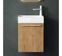 Mai & Mai Meuble Salle de Bain Marron Clair Ensemble de 2 Pièces 46cm | Ensemble de Meubles, Lavabo Inclus, Meuble sous Lavabo Suspendu avec Tiroir, 46x26x63cm, Pisa