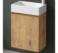 Mai & Mai Meuble Salle de Bain Marron Clair Ensemble de 2 Pièces 46cm | Ensemble de Meubles, Lavabo Inclus, Meuble sous Lavabo Suspendu avec Tiroir, 46x26x63cm, Pisa02
