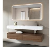 Mai & Mai Meuble Salle de Bain Marron Ensemble de 3 Pièces 150cm | Ensemble de Meubles, Lavabo et Miroir Inclus, Meuble sous Lavabo Suspendu avec Tiroir, 150x48x25cm, UP