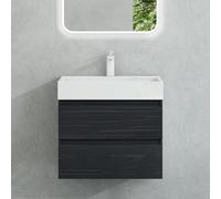 Mai & Mai Meuble sous Lavabo Bois de Soie Noir Meubles de Salle de Bain 60x38x56cm Meuble Suspendu avec 2 Tiroirs + Lavabo + Bonde Verona