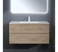 Mai & Mai Meuble sous Lavabo Chêne Blanc Clair Ensemble de Meubles de Salle de Bains 100x48x50cm Meuble Suspendu avec 2 Tiroirs Desgin AQU