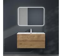 Mai & Mai Meuble sous Lavabo Marron Clair Ensemble de Meubles de Salle de Bains 100x48x50cm Meuble Suspendu avec 2 Tiroirs Desgin AQU
