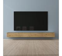 Mai & Mai Meuble TV Suspendu Table TV Salon Gris Noir + Marron Clair 320cm | Armoire TV, Poignée Invisible et Soft-Close, Table de Télévision, Grand Espace de Rangement, 320x38,4x30cm, TC002