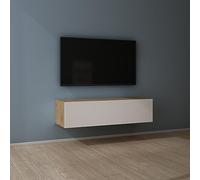 Mai & Mai Meuble TV Suspendu Table TV Salon Marron Clair + Blanc Mat 120cm | Armoire TV, Poignée Invisible et Soft-Close, Table de Télévision, Grand Espace de Rangement, 120x38,4x30cm, TC002