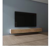 Mai & Mai Meuble TV Suspendue Armoire avec Soft-Close Table TV pour le Salon Blanc Mat+Marron Clair 280x40,2x30 cm TC002