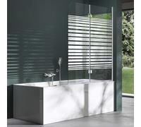 Mai&Mai Pare-Baignoire 120x140cm 2 Volets Paroi de Douche pour Baignoire en Verre ESG avec Bandes Opaques et Revêtement NANO Easy Clean C1408SR
