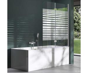 Mai&Mai Pare-Baignoire 120x140cm 2 Volets Paroi de Douche pour Baignoire en Verre ESG avec Bandes Opaques et Revêtement NANO Easy Clean C1408SR