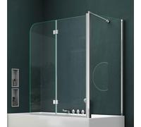 Mai&Mai Pare-Baignoire Transparent 80x120x140cm 3 Volets Paroi de Douche pour Baignoire en Verre ESG avec Revêtement NANO Easy Clean C113R