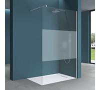 Mai & Mai Paroi de douche 100x200 douche à l’italienne avec bande opaque pare douche BR1MS verre trempé 8mm easy clean avec barre de fixation téléscopique BRAM3