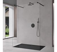 Mai & Mai Paroi de Douche 108x200 Douche à L'italienne Transparent avec 2 Profilés Noirs BR2K Pare-douche en Verre Trempé 10mm Revêtement Nano Easy Clean