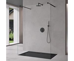 Mai & Mai Paroi de Douche 108x200 Douche à L'italienne Transparent avec 2 Profilés Noirs BR2K Pare-douche en Verre Trempé 10mm Revêtement Nano Easy Clean