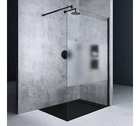 Mai & Mai Paroi de Douche 110x200 Douche à L'italienne Transparent avec Bande Opaque Profilé Noir BR1MS Pare-douche en Verre Trempé 8mm Revêtement Nano Easy Clean