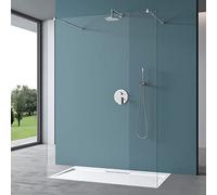 Mai & Mai Paroi de douche 118x200 transparent BR2K pare-douche à L'italienne en verre trempé 10mm easy clean avec Stabilisateur Rectangulaire BRAM3 x 2