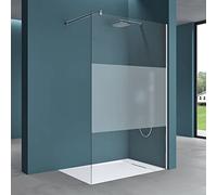 Mai & Mai Paroi de douche 140x200 douche à l’italienne avec bande opaque pare douche BR1MS verre trempé 8mm easy clean avec barre de fixation téléscopique BRAM1