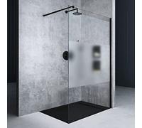 Mai & Mai Paroi de Douche 140x200cm Douche à L'italienne Transparent avec Bande Opaque Profilé Noir BR02MS Pare-douche en Verre Trempé 10mm Revêtement Nano Easy Clean avec Stabilisateur Rectangulaire