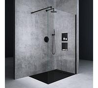 Mai & Mai Paroi de Douche 90x200 Douche à L’italienne Transparent avec Profilé Noir BR1K Pare-douche en Verre Trempé 8mm Revêtement Nano Easy Clean