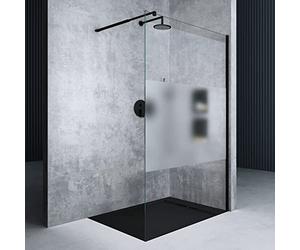 Mai & Mai Paroi de Douche 90x200 Douche à L'italienne Transparent avec Bande Opaque Profilé Noir BR1MS Pare-douche en Verre Trempé 8mm Revêtement Nano Easy Clean