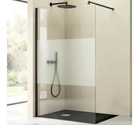 Mai & Mai Paroi de Douche Bande Opaque Pare-douche avec Stabilisateur 110cm | Paroi de Douche à l'Italienne, Verre Trempé 8mm, Revêtement Nano, Profilé Noir, Stabilisateur Rond, 110×200cm, BR1MS