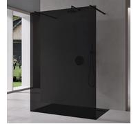 Mai & Mai Paroi de Douche Fumée 88x200 Douche à L'italienne Gris Teintée BR1VG Verre 8mm 2 Stabilisateurs Rectangulaires Noirs