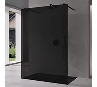 Mai & Mai Paroi de Douche Fumée 98x200 Pare-douche à L'italienne Teintée BR2VG Verre Trempé 10mm Easy Clean avec 2 Stabilisateurs Rectangulaires Noirs