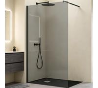 Mai & Mai Paroi de Douche Gris Teinté Pare-douche avec Stabilisateur 130cm | Paroi de Douche à l'Italienne, Verre Trempé 8mm, Revêtement Nano, Profilé Noir, Stabilisateur Rectangulaire, 130×200cm, BR1VG