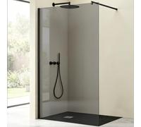 Mai & Mai Paroi de Douche Gris Teinté Pare-douche avec Stabilisateur 80cm | Paroi de Douche à l'Italienne, Verre Trempé 8mm, Revêtement Nano, Profilé Noir, Stabilisateur Rond, 80×200cm, BR1VG