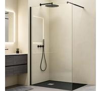Mai & Mai Paroi de Douche Transparent Pare-douche avec Stabilisateur 140cm | Paroi de Douche à l'Italienne, Verre Trempé 8mm, Revêtement Nano, Profilé Noir, Stabilisateur Rectangulaire, 140×200cm, BR1K