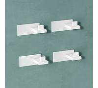 Mai & Mai Patère Murale Fixation 2 Modes Adhésif ou avec Perçage 4 Pièces Mural pour Porte Entrée Cuisine Salle de Bain Blanc Mat Acier Inoxydable Stalo-06