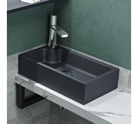 Mai & Mai Petit Lavabo à Poser Gris Noir Mat 46cm Vasque Évier Lave Mains pour WC sans Trop-Plein Col101