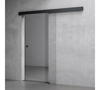 Mai & Mai Porte Coulissante Noir 90x205cm avec Transparent en Verre Sécurité ESG 8mm Poignée Ronde avec Système Softclose Distance au Mur de 15mm Ama