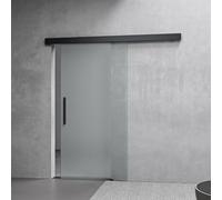 Mai & Mai Porte Coulissante Noir Opaque, Poignée Barre, 90x215cm | Verre Sécurité ESG 8mm, avec Système Softclose, Distance au Mur de 25mm, Ama14H