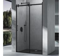 Mai & Mai Porte de Douche Coulissante Noire Paroi de Douche en Niche Transparent Pare Douche Verre ESG 8mm avec Revêtement NANO 130x195 cm Ter19K