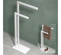 Mai & Mai Porte-Serviettes sur Pied 2 Niveaux 25x15x77,5 cm Blanc Mat | Inox 304, Valet Porte-Serviettes, Support Serviette Autoportant, Étagère de Rangement, pour Salle de Bain, Tavrin-02